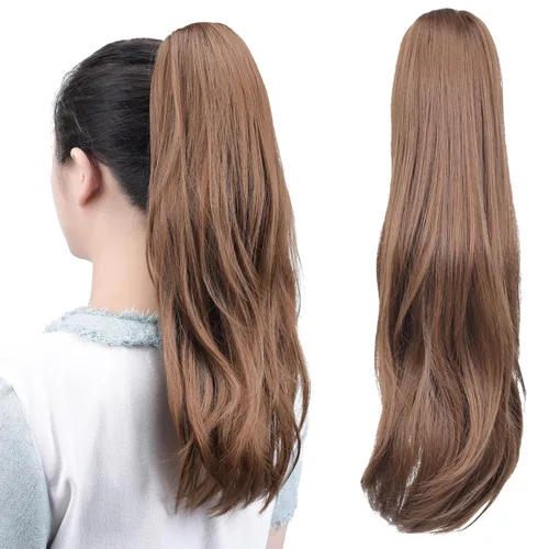 Vista 28 de Extensiones de cola de caballo, extensiones de cabello de cola de caballo con clip de garra marrón oscuro para mujer, pieza de cabello rizado