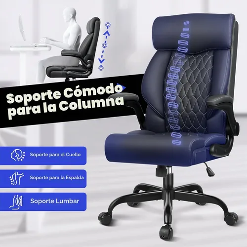 Vista 8 de Silla ejecutiva de oficina de respaldo alto - Escritorio ergonómico para computadora con función de balanceo, de cuero para gerencia