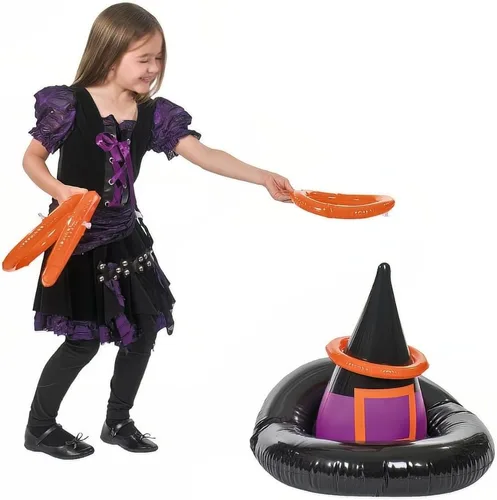 Vista 4 de Fun Express Juego inflable de lanzamiento de anillo de sombrero de brujas - Juego de Halloween - 5 piezas - multicolor