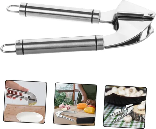 Vista 8 de ABOOFAN 1 juego de prensa de ajo manual de acero inoxidable sin esfuerzo herramienta para la cocina fácil de limpiar diseño elegante incluye pelador
