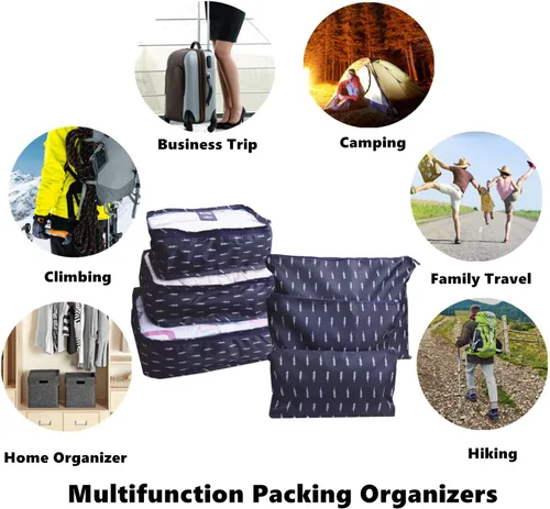 Vista 5 de GUIFIER 6 bolsas organizadoras de maleta de viaje, organizador de viaje, juego de cubos de embalaje, bolsas de lavandería, bolsa de almacenamiento