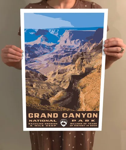 Vista 4 de Póster de viaje de estilo vintage del Parque Nacional del Gran Cañón, 8 x 10, 12 x 18, 18 x 24, 24 x 36, 4 x 6, impresión artística estilo WPA