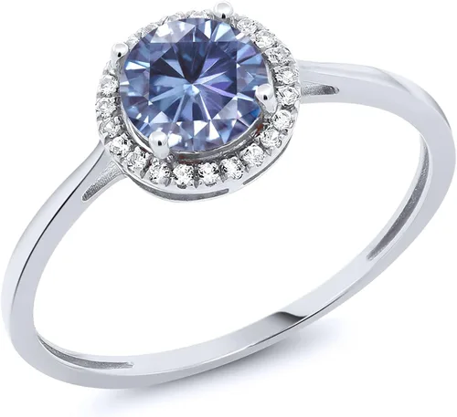 Vista 52 de Gem Stone King Anillo de compromiso de boda de oro blanco de 10 quilates con piedra natal y halo de diamantes Redondo de 0.236 in Anillo de oro