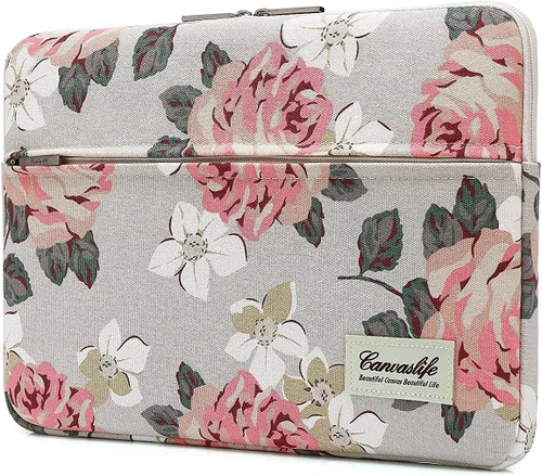 Vista 23 de Canvaslife - Funda de lona para laptop de 13 pulgadas con patrón de cuadros negros y bolsillo de 13 y 13.3 pulgadas