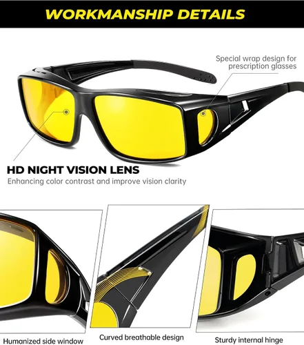 Vista 3 de Gafas de visión nocturna para hombre y mujer ajuste envolvente sobre gafas de visión nocturna para conducir