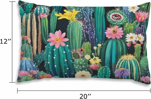Vista 2 de EKOBLA Fundas de almohada decorativas Cactus estilo granja para sofá, cama, almohadas lumbares rectangulares oblongas de 12x20 pulgadas, con plantas