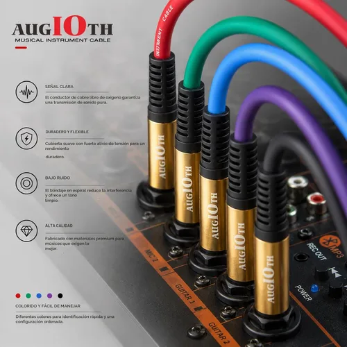 Vista 5 de Cable de guitarra de 3 pies, paquete de 4 colores recto a recto 4-Multicolor