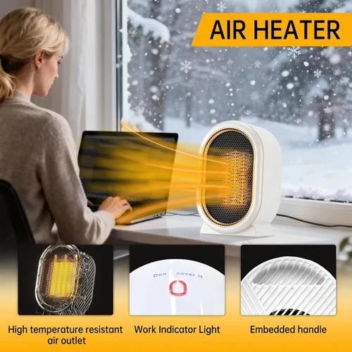 Vista 3 de Calentadores de Espacio para Uso en Interiores, Calentador Portátil de 1200W 2Velocidades, Calentador Eléctrico Pequeño Rápido y Silencioso