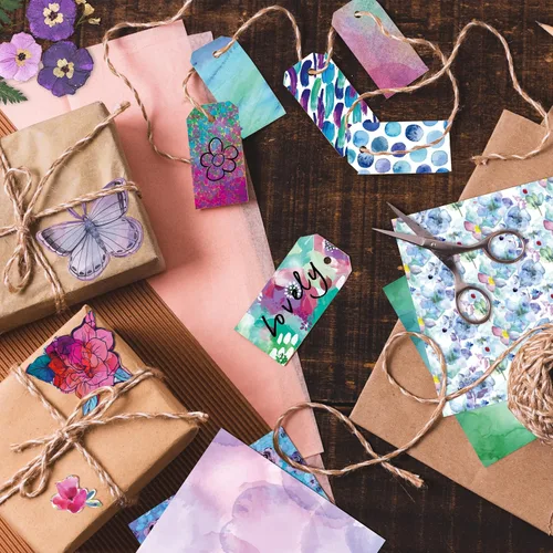 Vista 7 de paquete de papel decorativo para álbumes de recortes de 48 hojas 6 X 6.5 - Acuarela Flora - para elaboración de tarjetas, diario, planificador