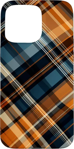 Vista 28 de Funda para iPhone 16 Navy Black and Orange Plaid Halloween Otoño Calabazas