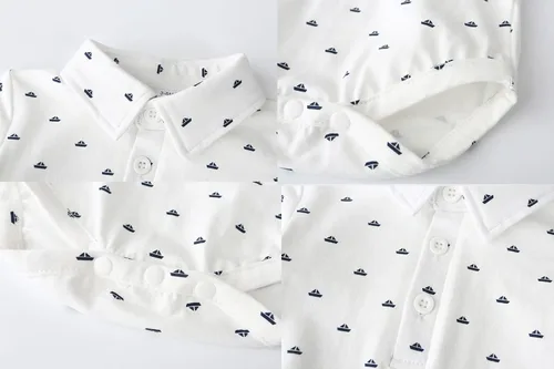 Vista 6 de SALNIER Conjunto de ropa de traje de bebé niño esmoquin trajes de caballero trajes de corbatín camisa tirantes pantalones boina sombrero 0-24M
