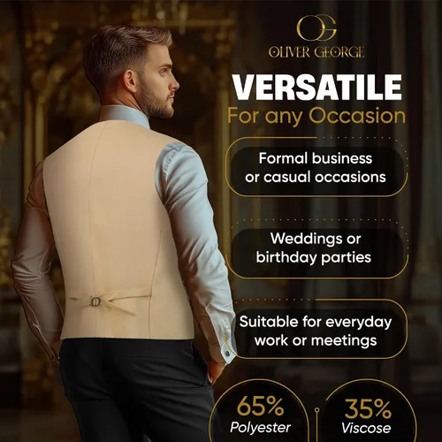 Vista 36 de Oliver George Chaleco formal de esmoquin en capas para hombre, chaleco de traje de negocios