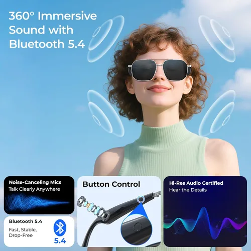 Vista 5 de Lentes inteligentes con inteligencia artificial con traducción de más de 100 idiomas, Bluetooth 5.4 con GPT de chat, lentes de filtro de luz azul