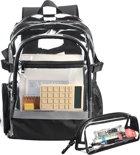 Vista 3 de BORMELUN Mochila transparente resistente – Mochila transparente para estadio escolar para niños, niñas, hombres y mujeres (negro 3)