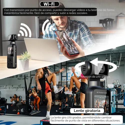 Vista 6 de Cámara Corporal 4K con Micrófono Externo, Mini Cámara de Vídeo y Audio de Bolsillo con Rotación de 270° para Deporte al Aire Libre, Bicicleta