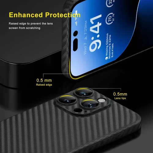 Vista 4 de memumi Funda delgada para iPhone 15 Pro con patrón de fibra de carbono de 0.012 in mate cubierta trasera compatible con iPhone 15 Pro, funda