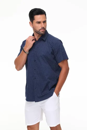 Vista 6 de MUSE FATH Camisa de vestir estampada para hombre-Algodón Casual Manga Corta Camisa de ajuste regular
