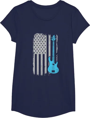 Vista 89 de Electric Bass Guitar Player American Flag Musician T-Shirt Asphalt Grey