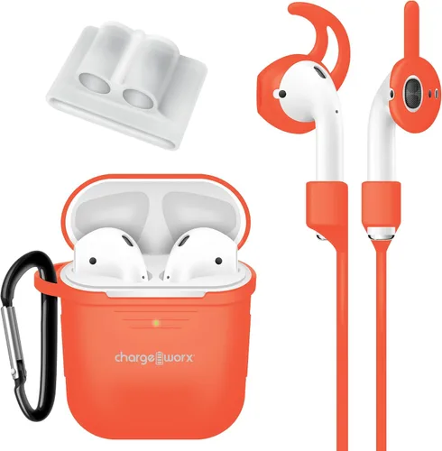 Vista 7 de Chargeworx Kit de accesorios de 6 piezas compatible con AirPods Funda de silicona a prueba de polvo, mosquetón, correa magnética para el cuello