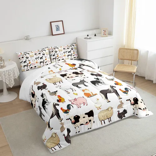 Vista 5 de Farm Aninmal - Juego de ropa de cama para niños, divertido juego de edredón de animales de granja para adolescentes y niñas, juegos de edredón