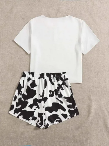 Vista 2 de Remidoo Conjunto de pijama casual con estampado de dibujos animados para mujer