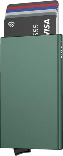 Vista 38 de VULKIT Cartera desplegable, soporte minimalista para tarjetas de crédito, bloqueo RFID, funda de metal delgada para hombres