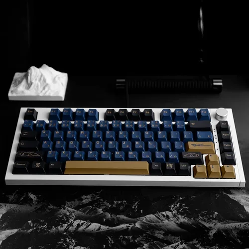 Vista 4 de Teclas Samurai Azules de 129 Teclas, Teclas de Sublimación de Tinte con Perfil Cherry para Teclado Gaming, Juego de Teclas Personalizadas PBT