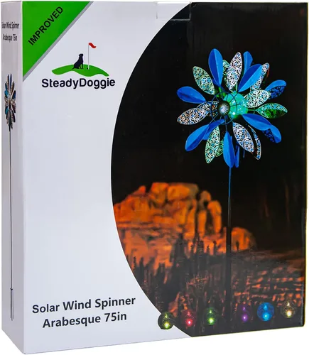 Vista 7 de Molinillos de viento de 75 pulgadas Arabesque - Funciona con energía solar con bola de vidrio LED multicolor - Molinillo de viento cinético de metal
