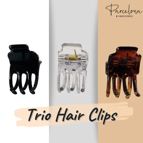 Vista 4 de Parcelona Pinzas para el pelo de la mandíbula del acetato de celuloide transparente de la mini tortuga marrón negro francés