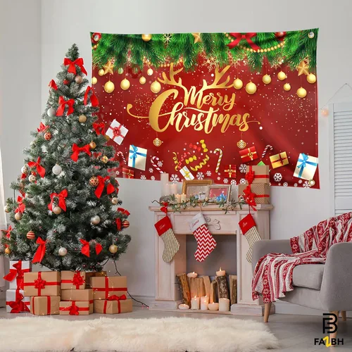 Vista 2 de Cartel de Feliz Navidad extragrande de 6 x 4 pies, decoraciones de Navidad rojas y doradas, decoraciones de fiesta de Navidad, fondo de fotos