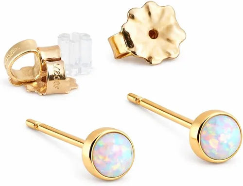 Vista 25 de Juego de aretes pequeños de oro con bisel, bola para cartílago, tragus, hélice, múltiples joyas hipoalergénicas de piedra natal para mujer