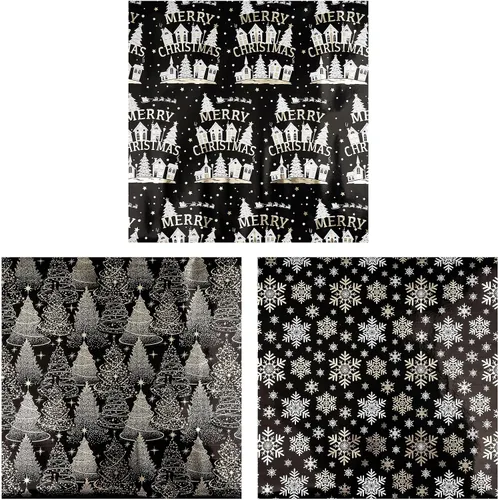 Vista 6 de RUSPEPA Juego de papel de regalo de Navidad negro y dorado, mini rollo, papel de regalo navideño con lámina dorada con árbol, copo de nieve y diseño