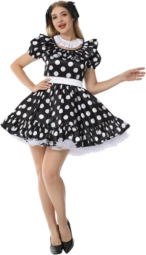 Vista 3 de Sissy - Vestido corto de raso con estampado de lunares blancos