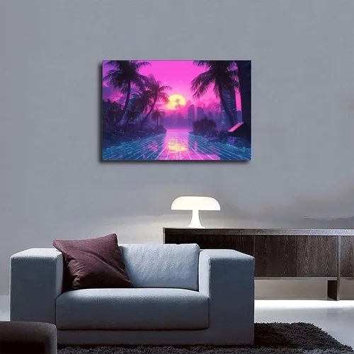 Vista 5 de Vaporwave Wall Art – Retro Cyberpunk Subculture Poster – Neon Aesthetic Print – Futuristic 80s Inspired Room Decor Art Wall Decoration Poster Family