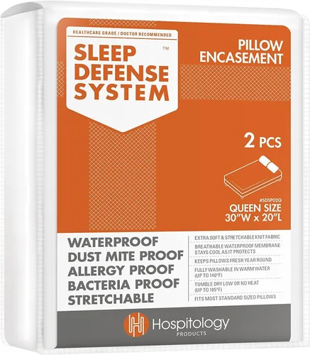 Vista 8 de Juego de 2 protectores de almohada Sleep Defense System con cierre, hipoalergénicos, impermeables, a prueba de chinches y antiácaros , Poliéster &