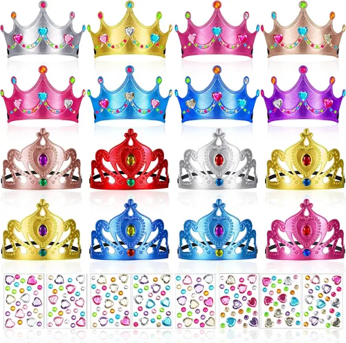 Vista 12 de Yaomiao 44 coronas de espuma de cumpleaños para niños, tiaras de princesa, sombrero de rey, kits de calcomanías de diamantes a granel