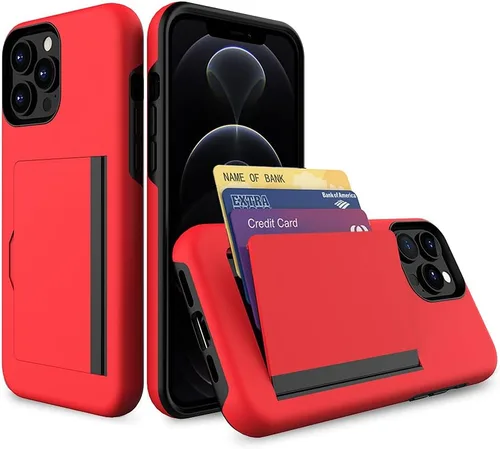 Vista 9 de Funda protectora para iPhone 13 Pro con tarjetero y ranura para tarjeta de crédito, color negro