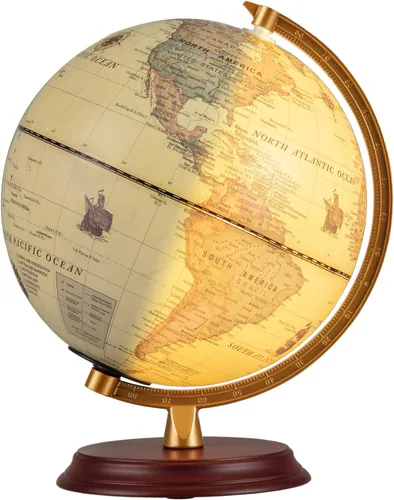 Vista 9 de Goplus Globo del mundo iluminado de 8 pulgadas, lámpara de globo iluminado de noche con soporte de madera y mapa HD para adultos, oficina en casa
