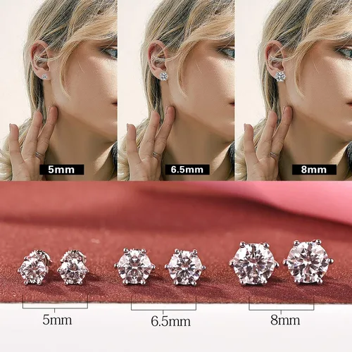 Vista 3 de LoveBhatia - Aretes de moissanita para mujer, para hombre, chapados en oro blanco de 18 quilates, plata de ley S925, 1-4 quilates, color D, claridad