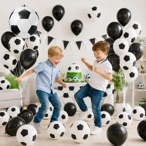 Vista 7 de Globos de fútbol, globos de látex blanco y negro de 12 pulgadas con balón de fútbol de 22 pulgadas, globo de aluminio 4D para niños, decoración