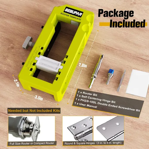 Vista 7 de Plantilla para bisagras de puerta, mortajadora de bisagras de puerta, plantilla de router se adapta a bisagras de puerta de 3" a 5" de longitud