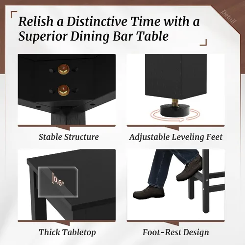 Vista 5 de Taburetes de bar de 26 pulgadas, juego de 2 sillas de bar, asiento de encimera de cocina con reposapiés, taburetes de madera de acacia para comedor
