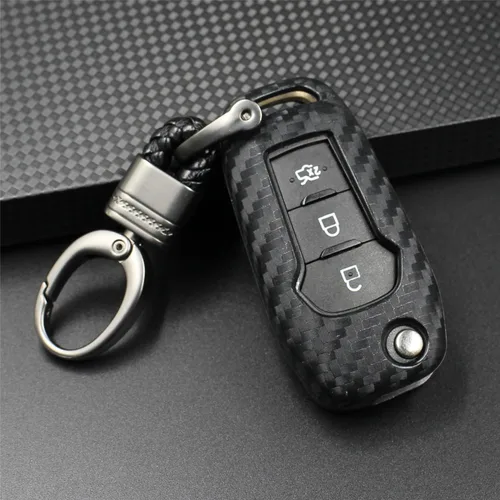 Vista 5 de Funda de llave de mando de coche de silicona suave con textura de fibra de carbono para Ford EcoSport Escort Explorer F-150 F-250 F-350 F-450 F-550