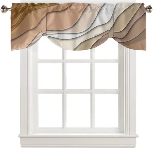 Vista 13 de Cortinas de cenefa con amarre degradado negro gris para ventanas, cortinas modernas geométricas grises para cocina, tratamientos para ventanas Negro