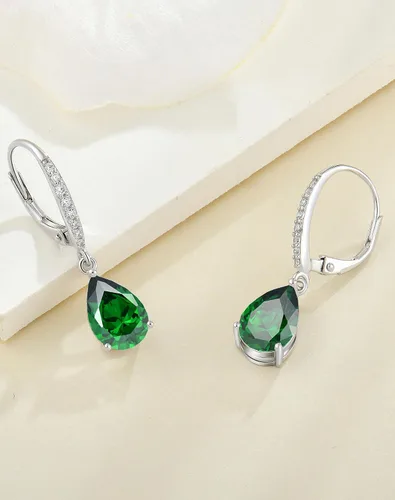 Vista 3 de 925 Dangle Earrings for Girls - Guesma 10x7mm Sterling Silver Leverback Earrings Teardrop Created Birthstone - Women Wedding Earrings Jewelry