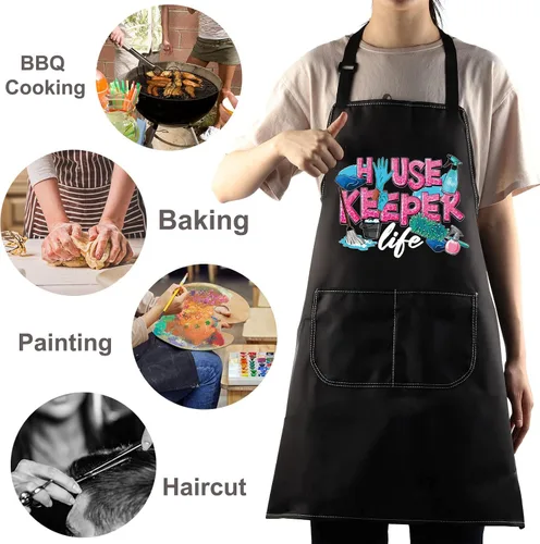Vista 7 de WZMPA Delantal de ama de llaves con bolsillos, delantal de limpieza para mamá, esposa, regalo ajustable