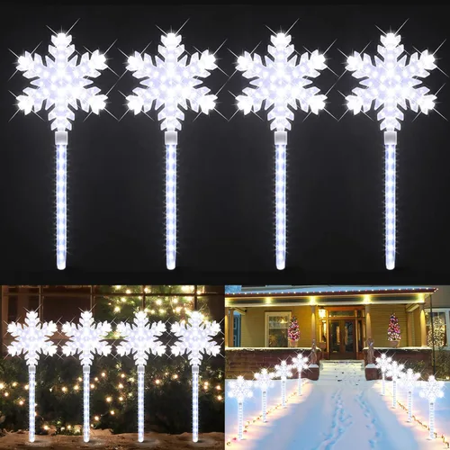 Vista 5 de 17 pulgadas 160 LED (10 x 16 LED) Luz de Estaca de Arco Centelleante para Césped, Arco de Bastón de Caramelo Marcadores de Sendero Navideños