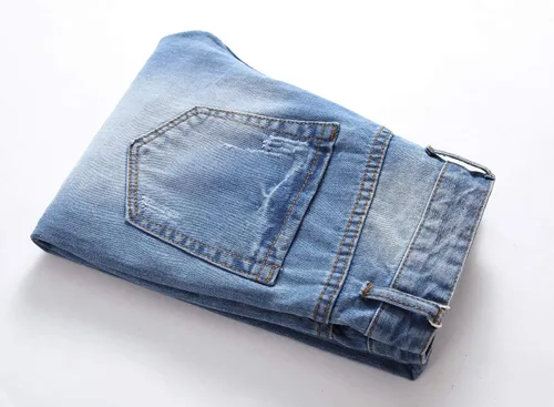 Vista 7 de Fredd Marshall - Pantalones de mezclilla ajustados para hombres, son elásticos y de diseño rasgado