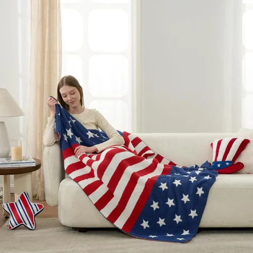 Vista 7 de Snuggle Sac Manta patriótica de la bandera estadounidense para sofá, cama del 4 de julio, manta ultra suave y acogedora, 250 aniversario, veterano