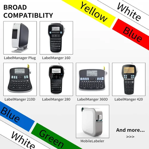 Vista 2 de Oozmas Repuesto para DYMO LabelManager 150 160 280 420P 360D, compatible con Dymo D1 Label Maker Tape 45013 S0720530, cinta de administrador